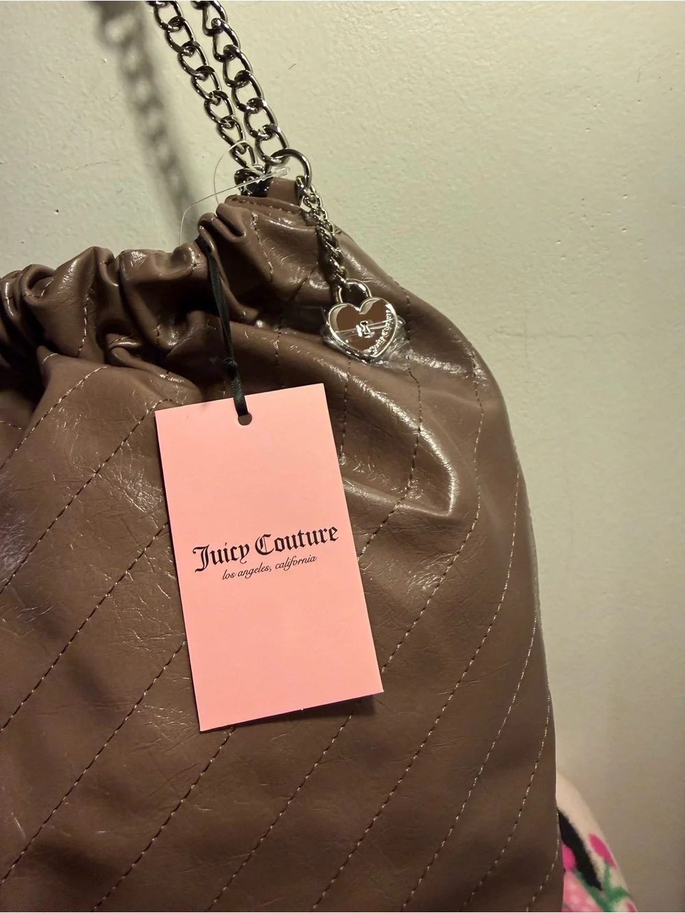 Juicy Couture Soft Spoken Tote bag color iced coffee with silver chain NWT